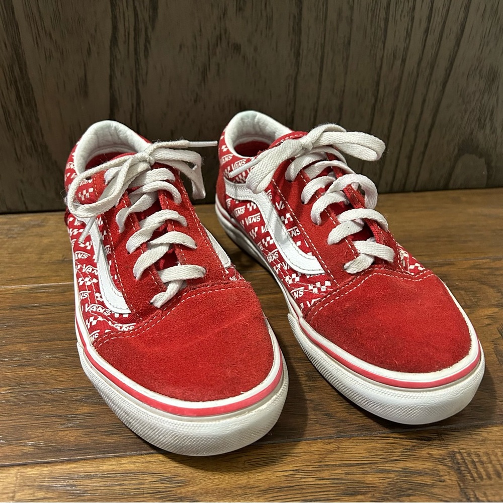 VANS Kids Low Top Sneakers Red with Logos Size 3